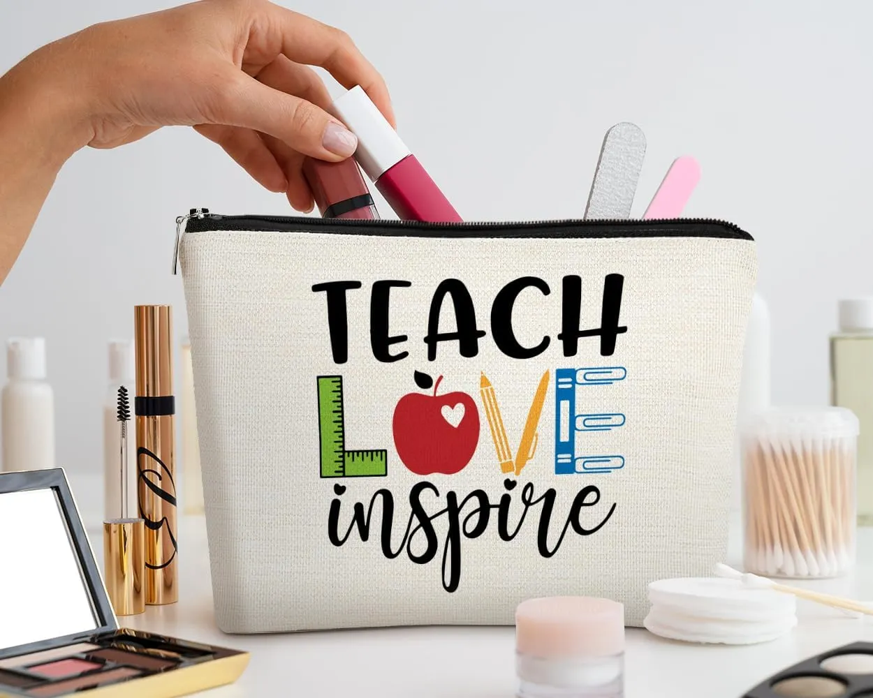EXUQO Teacher Gifts,Appreciation Thank You Gifts for Teacher,Teacher Makeup Bag,Teach Love Inspire Small Zipper Pouch,Teachers Day Gift,Birthday Gift Cosmetic Bag Organizer