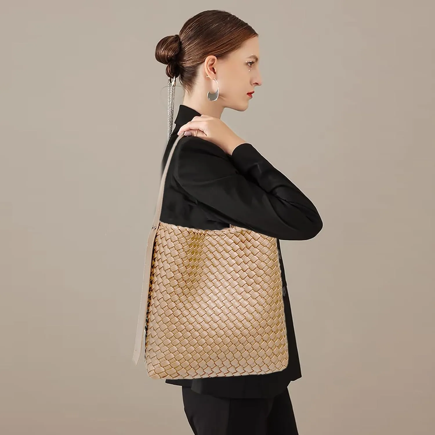 Fashion Woven Tote Bag for Women, Female Hobo Bag, Beach Handbag Purse, Travel Shoulder Bag with Adjustable Strap