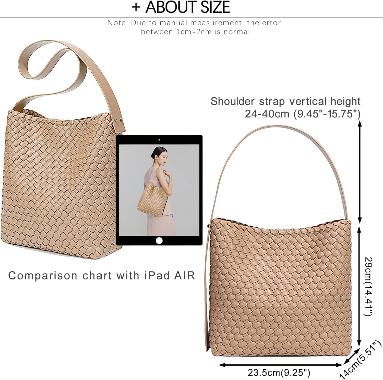 Fashion Woven Tote Bag for Women, Female Hobo Bag, Beach Handbag Purse, Travel Shoulder Bag with Adjustable Strap