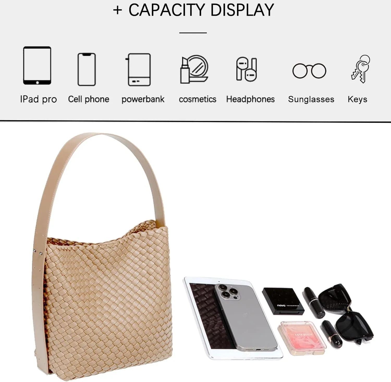Fashion Woven Tote Bag for Women, Female Hobo Bag, Beach Handbag Purse, Travel Shoulder Bag with Adjustable Strap
