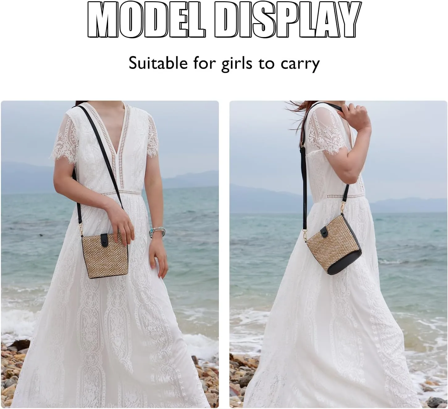 Fecialy Straw Crossbody Bag for Women Handmade Rattan Shoulder Bags Beach Summer Handwoven Straw Clutch Purse