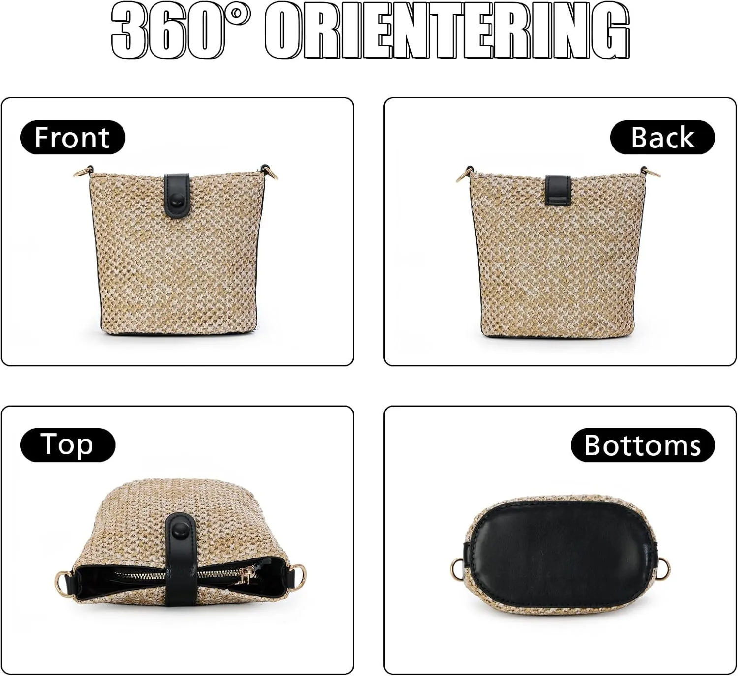 Fecialy Straw Crossbody Bag for Women Handmade Rattan Shoulder Bags Beach Summer Handwoven Straw Clutch Purse