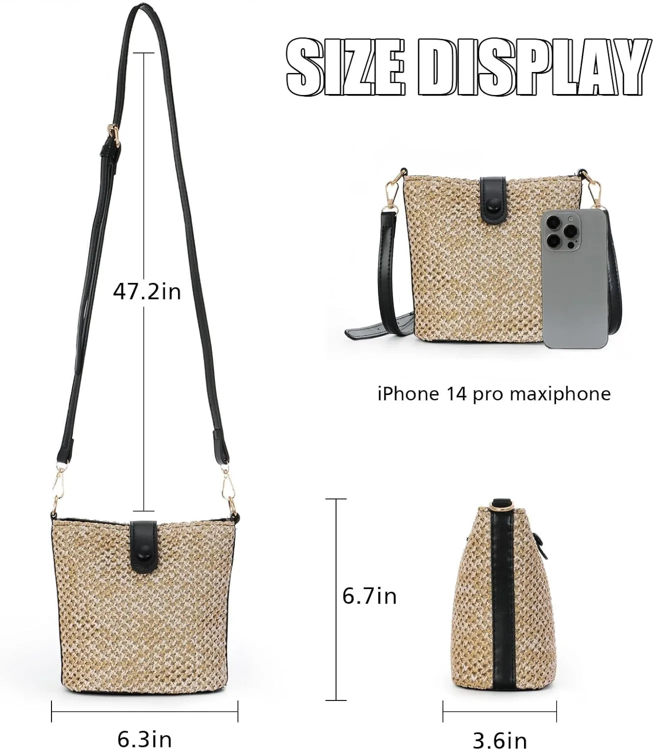 Fecialy Straw Crossbody Bag for Women Handmade Rattan Shoulder Bags Beach Summer Handwoven Straw Clutch Purse