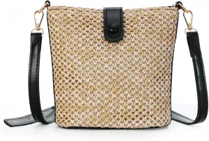 Fecialy Straw Crossbody Bag for Women Handmade Rattan Shoulder Bags Beach Summer Handwoven Straw Clutch Purse