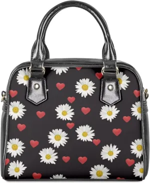 Forchrinse Daisy Love Heart Satchel Handbag for Women Ladies Top Handle Satchel Purse Pu Leather Crossbody Shoulder Bags