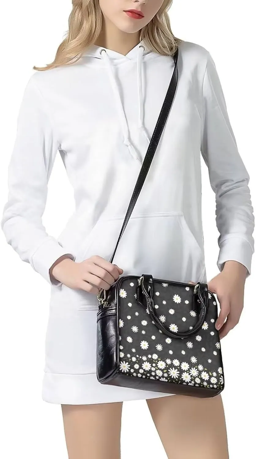 Forchrinse Daisy Love Heart Satchel Handbag for Women Ladies Top Handle Satchel Purse Pu Leather Crossbody Shoulder Bags