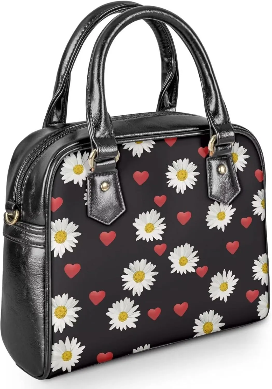 Forchrinse Daisy Love Heart Satchel Handbag for Women Ladies Top Handle Satchel Purse Pu Leather Crossbody Shoulder Bags