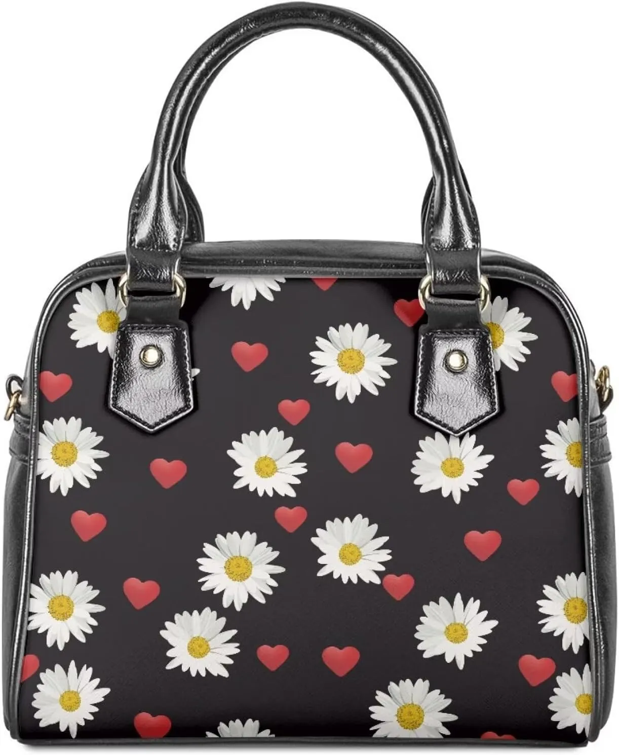 Forchrinse Daisy Love Heart Satchel Handbag for Women Ladies Top Handle Satchel Purse Pu Leather Crossbody Shoulder Bags