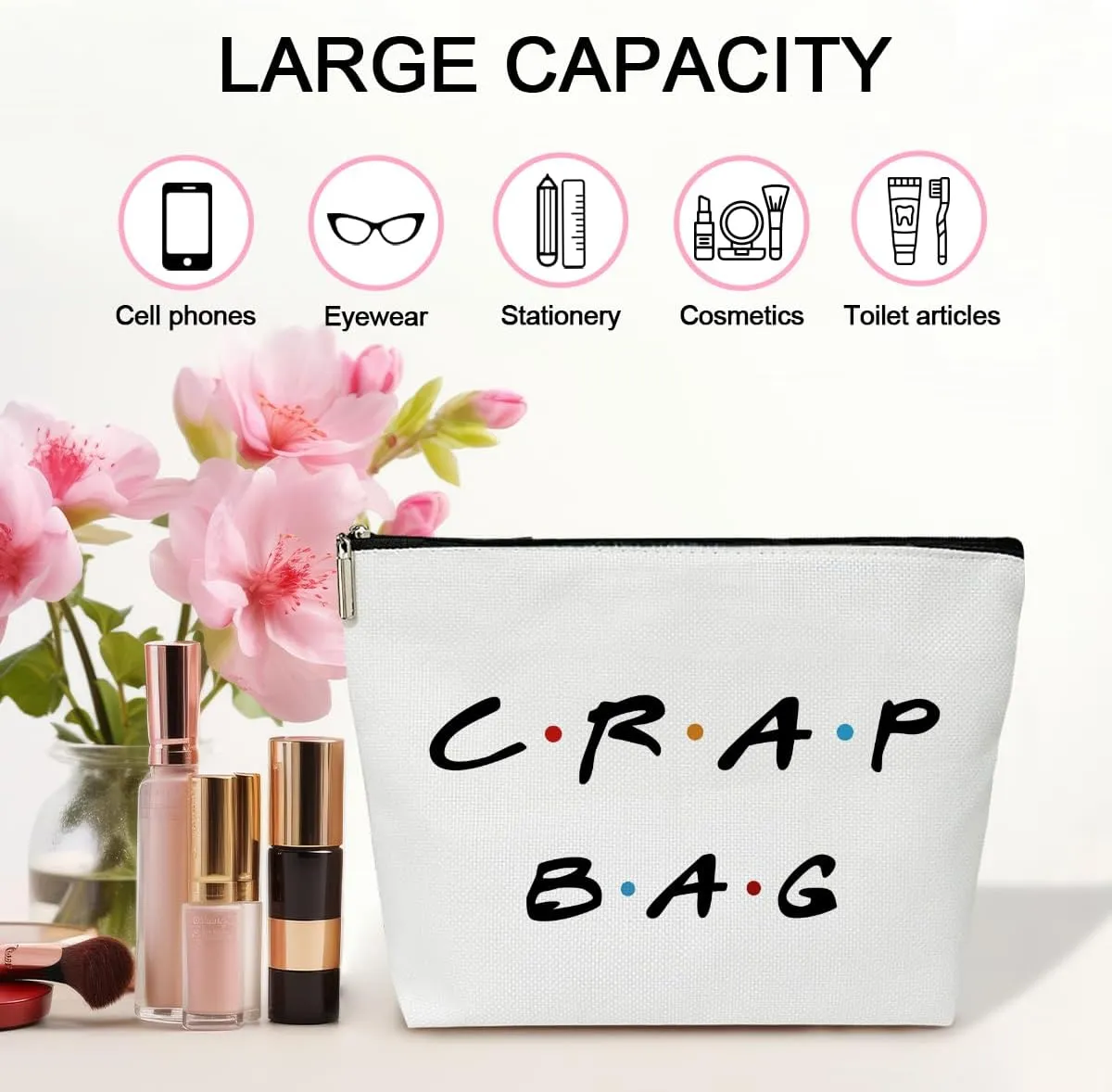 Friends Show Merchandise Cosmetic Bag for Friends Themed Gifts Canvas Make up Bag with Zipper Travel Toiletry Bag with Lining Friends Makeup Bag Christmas Easter Birthday Gifts for Friends Fans - M760