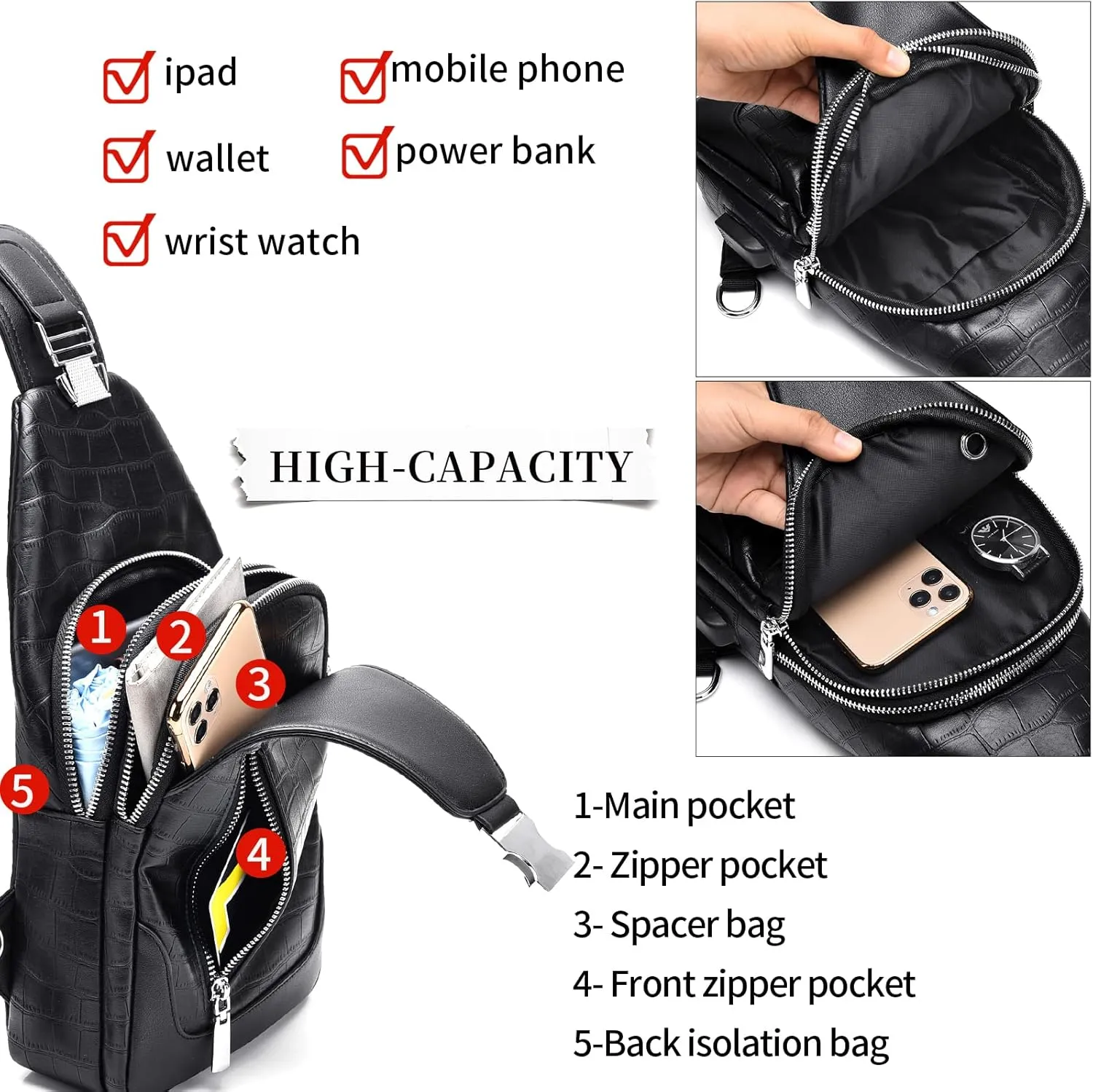 FSD.WGsling Backpack for Men Chest Bag Crossbody Shoulder Bags Travel Bag Purse for Men with Water Resistant