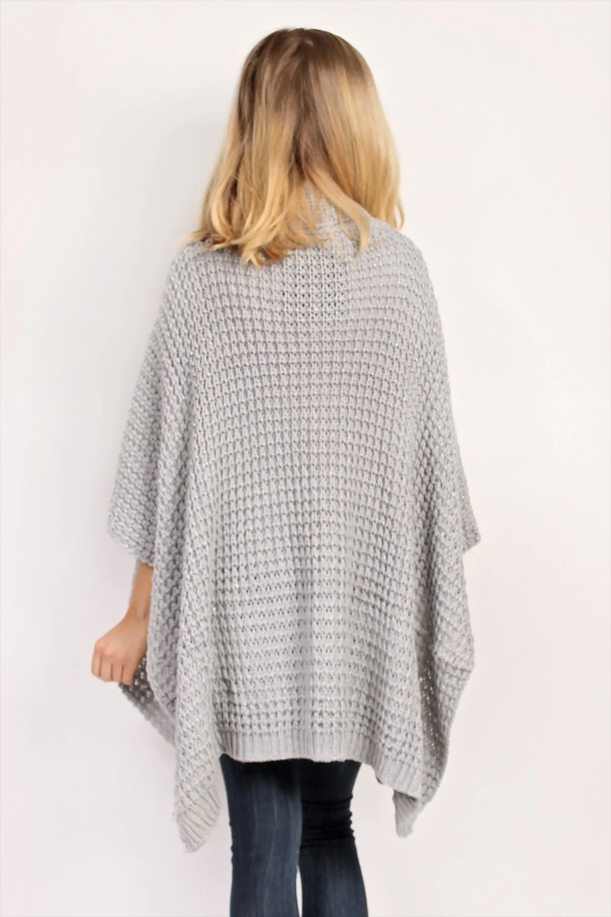 FSP10020GYSIV GREY SILVER SCARF CABLE KNIT SINGLE WRAP BUTTON EMBELLISHED TASSEL