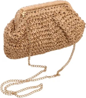 GALPADA Beach Purse for Women Shoulder Beach Bag Large Woven Tote with Knitting Detail Women's Crossbody Bag Present for Birthday Wedding