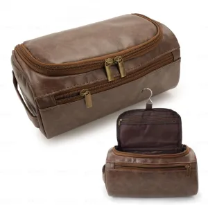 Genuine Leather Travel Toiletry Bag for Men,Large Travel Bathroom Shaving PU Leather Dopp Kit, Large Cosmetic Travel Bag Waterproof