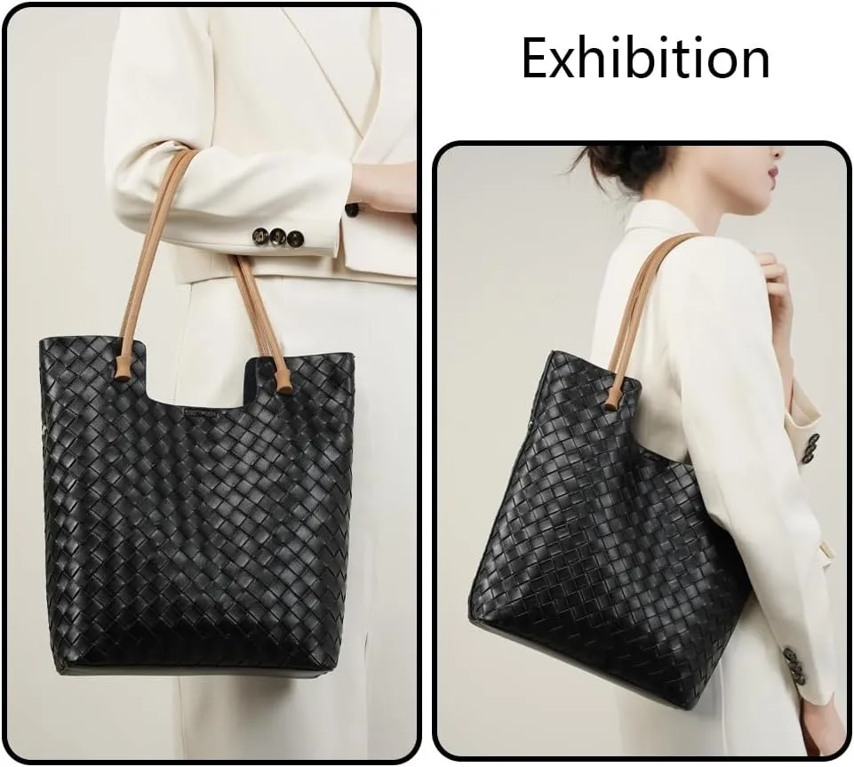 Genuine Leather Woven Women Tote BagTop Handle Soft Satchel Shoulder Purse with Zipper Hobo Handbag for Work Travel