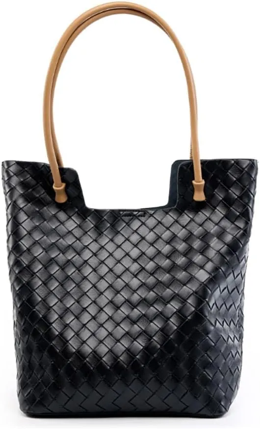 Genuine Leather Woven Women Tote BagTop Handle Soft Satchel Shoulder Purse with Zipper Hobo Handbag for Work Travel