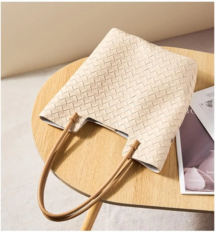 Genuine Leather Woven Women Tote BagTop Handle Soft Satchel Shoulder Purse with Zipper Hobo Handbag for Work Travel