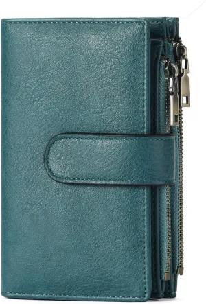 GOIACII Womens Wallets Rfid Credit Card Holder with 2 Zipper Pockets, 3 ID Windows Ladies Purse Leather