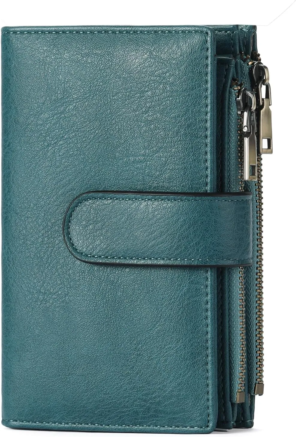 GOIACII Womens Wallets Rfid Credit Card Holder with 2 Zipper Pockets, 3 ID Windows Ladies Purse Leather