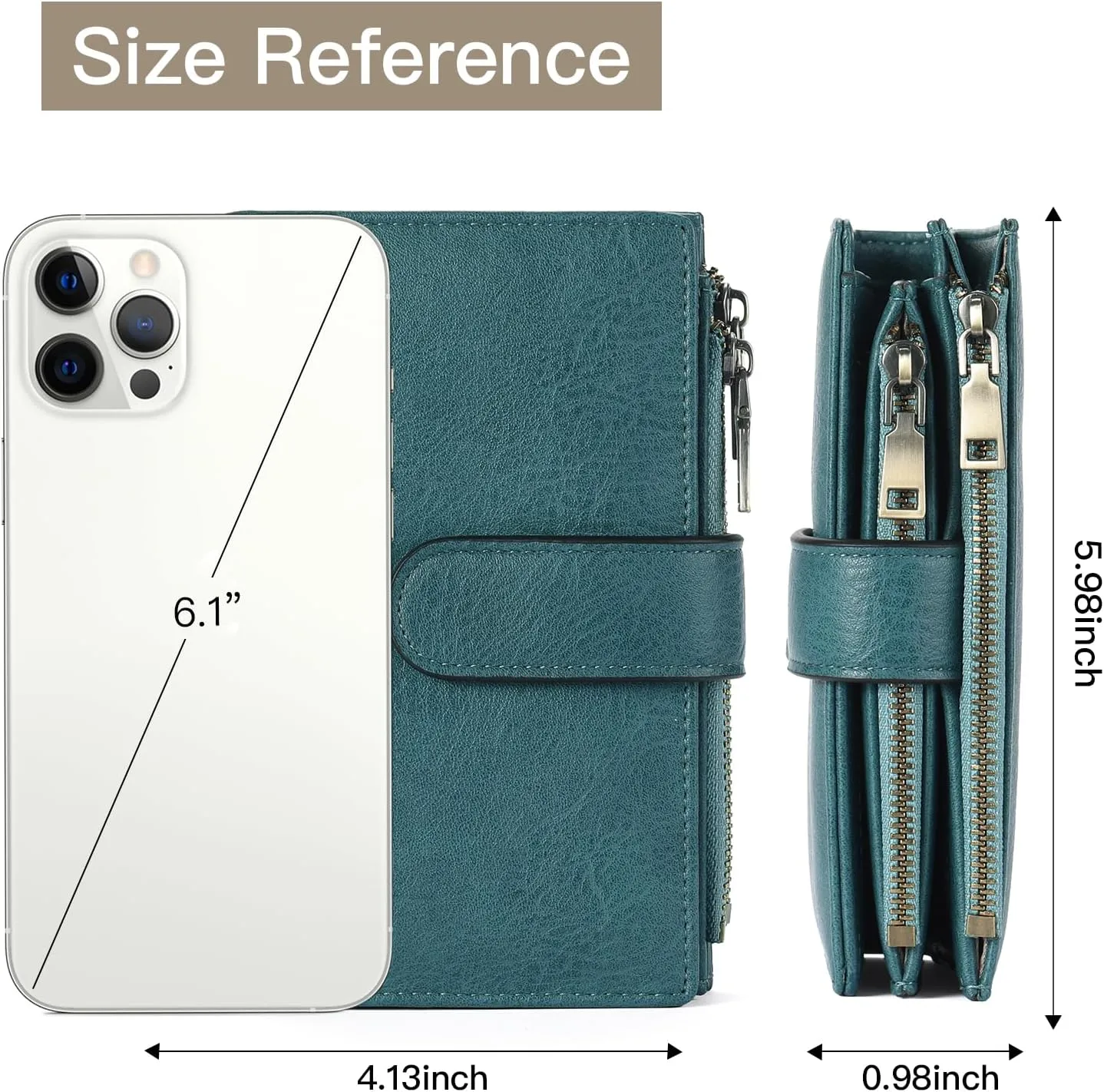 GOIACII Womens Wallets Rfid Credit Card Holder with 2 Zipper Pockets, 3 ID Windows Ladies Purse Leather