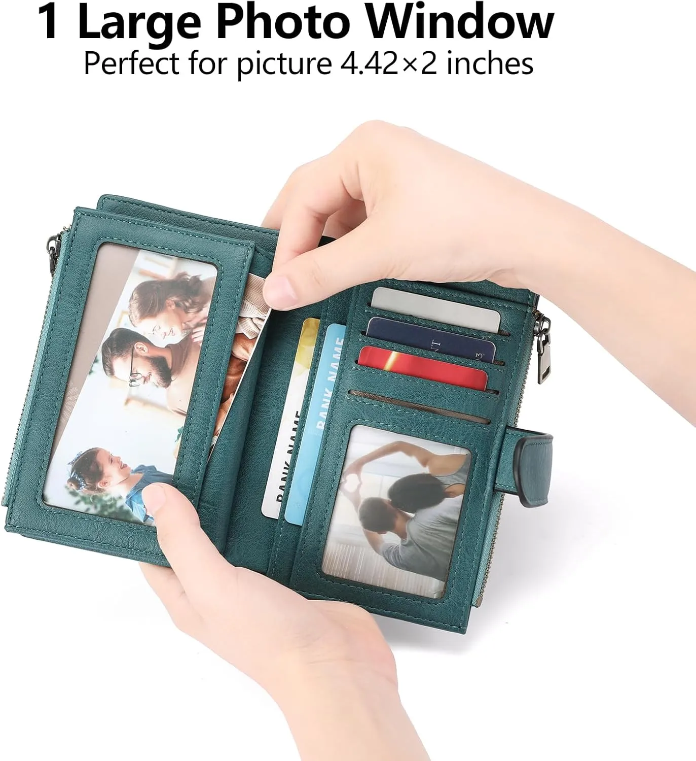 GOIACII Womens Wallets Rfid Credit Card Holder with 2 Zipper Pockets, 3 ID Windows Ladies Purse Leather