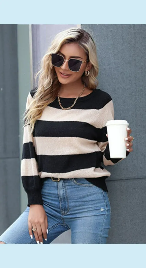 Horizontal Stripe Raglan Sleeve Sweater