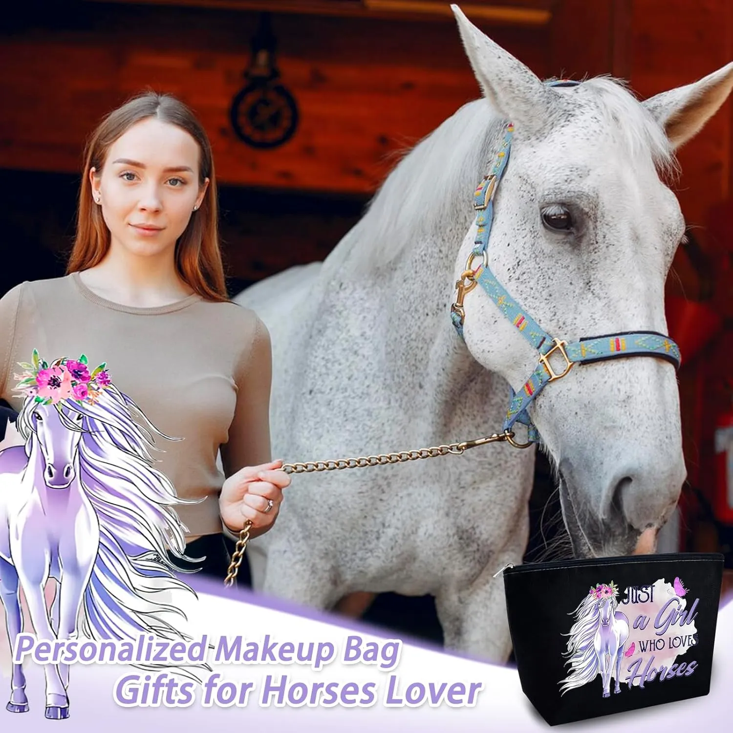 Horse Gifts for Women Horse Bag for Horses Lovers Horses Trainer Stuff Birthday Christmas Gift for Daughter Friends Sisters Bestie Makeup Bag Cosmetic Pouch Snacks Pouch Travel Toiletry Bags