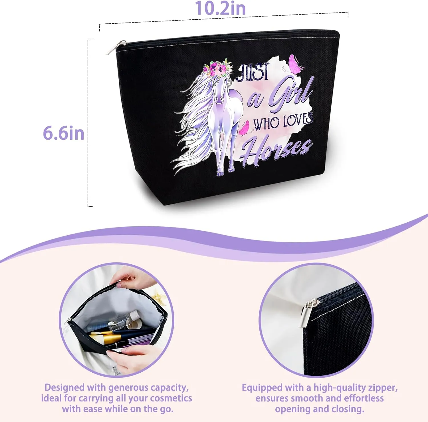 Horse Gifts for Women Horse Bag for Horses Lovers Horses Trainer Stuff Birthday Christmas Gift for Daughter Friends Sisters Bestie Makeup Bag Cosmetic Pouch Snacks Pouch Travel Toiletry Bags