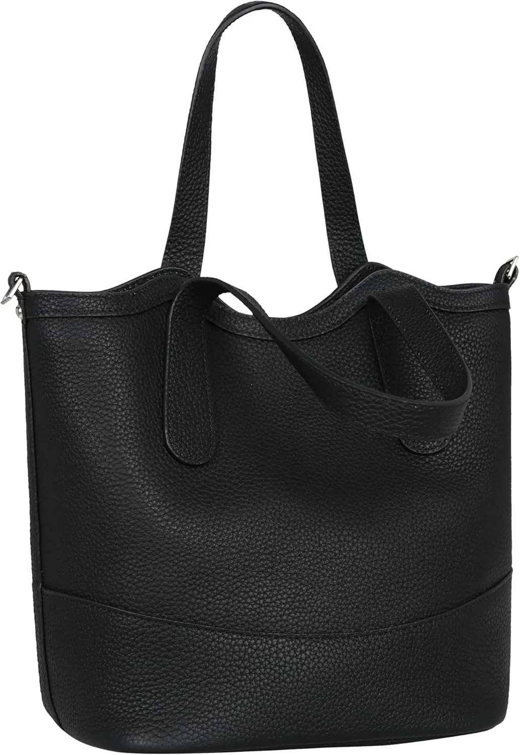 Iswee Picotin Bag Soft Leather Bucket Bag Shoulder Bag Black Hobo Bags Genuine Leather Handbags for Women Tote Crossbody (Black)