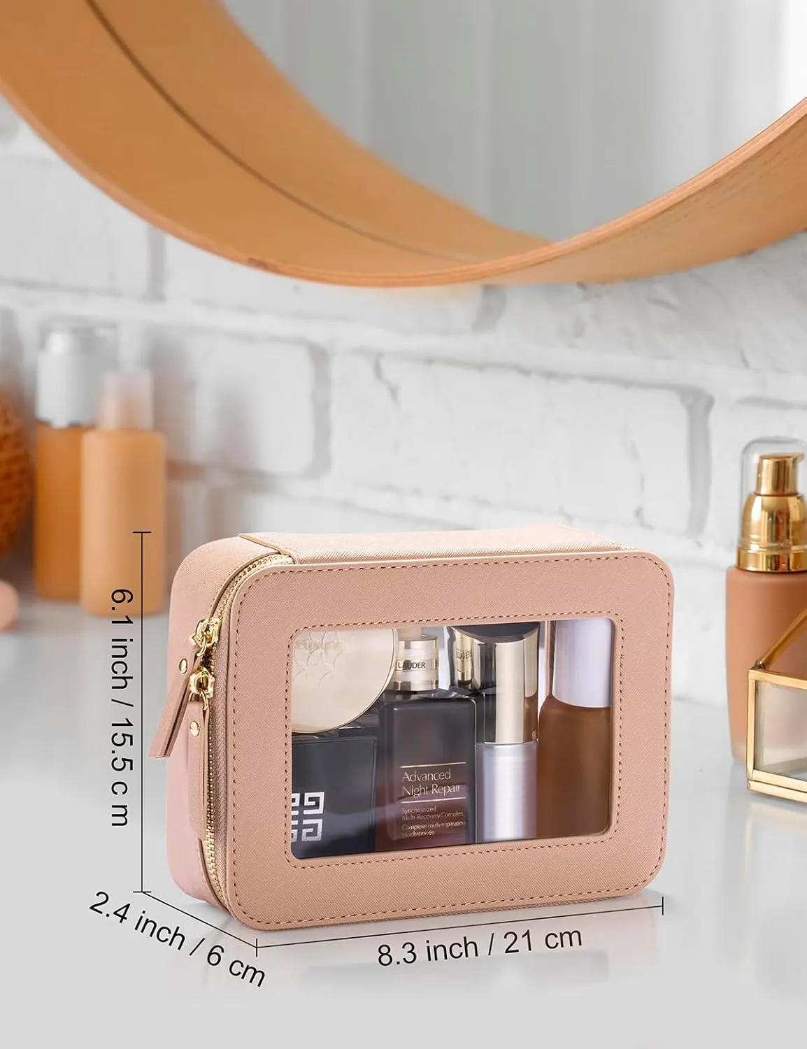 Keains Clear Makeup Bag for Women Cosmetic Organizer Case Transparent Waterproof Travel Toiletry Bag with Zipper Portable Make Up Organizer Traveling Compact Car Bag for EssentialsPink