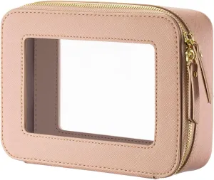 Keains Clear Makeup Bag for Women Cosmetic Organizer Case Transparent Waterproof Travel Toiletry Bag with Zipper Portable Make Up Organizer Traveling Compact Car Bag for EssentialsPink