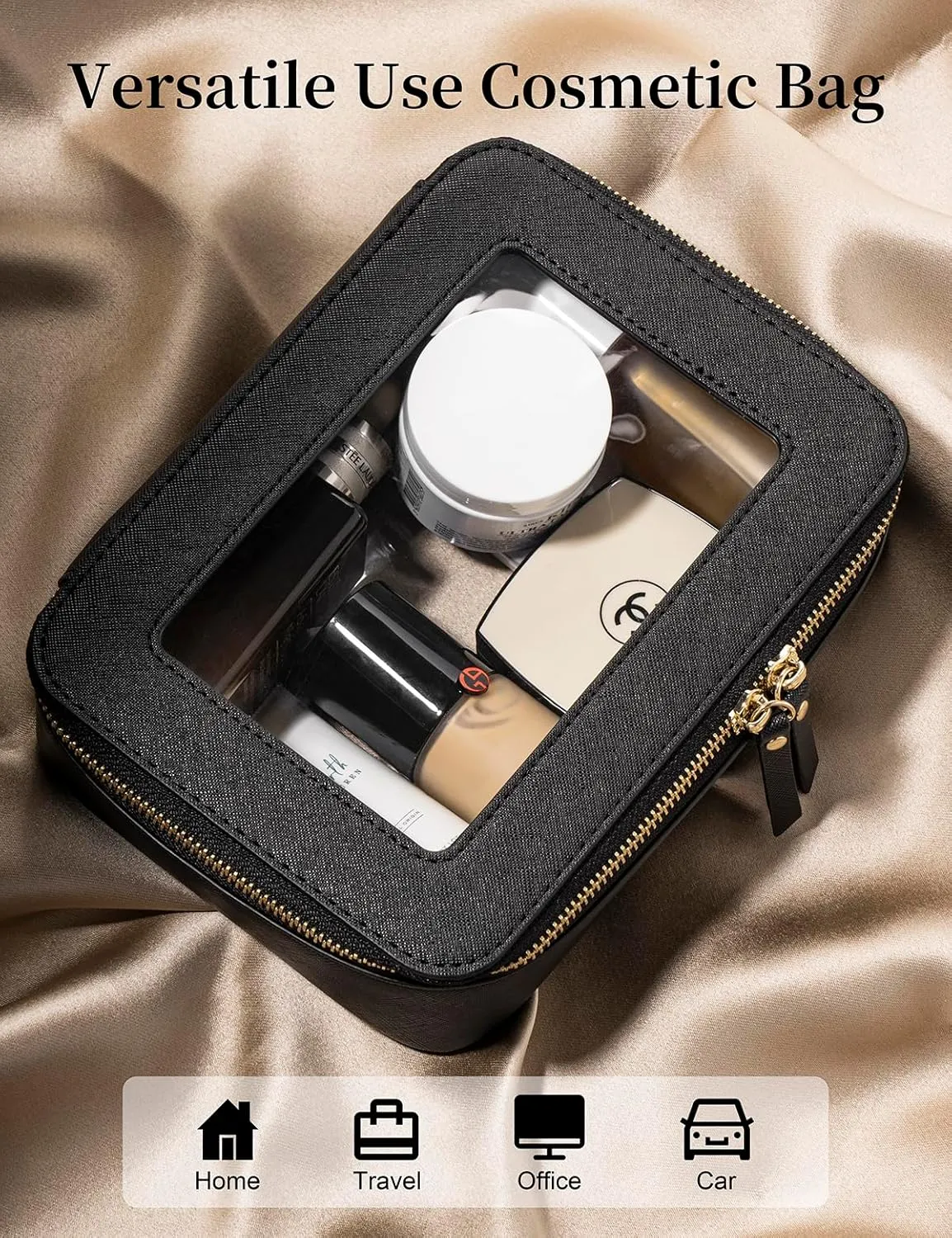 Keains Clear Makeup Bag for Women Cosmetic Organizer Case Transparent Waterproof Travel Toiletry Bag with Zipper Portable Make Up Organizer Traveling Compact Car Bag for EssentialsPink