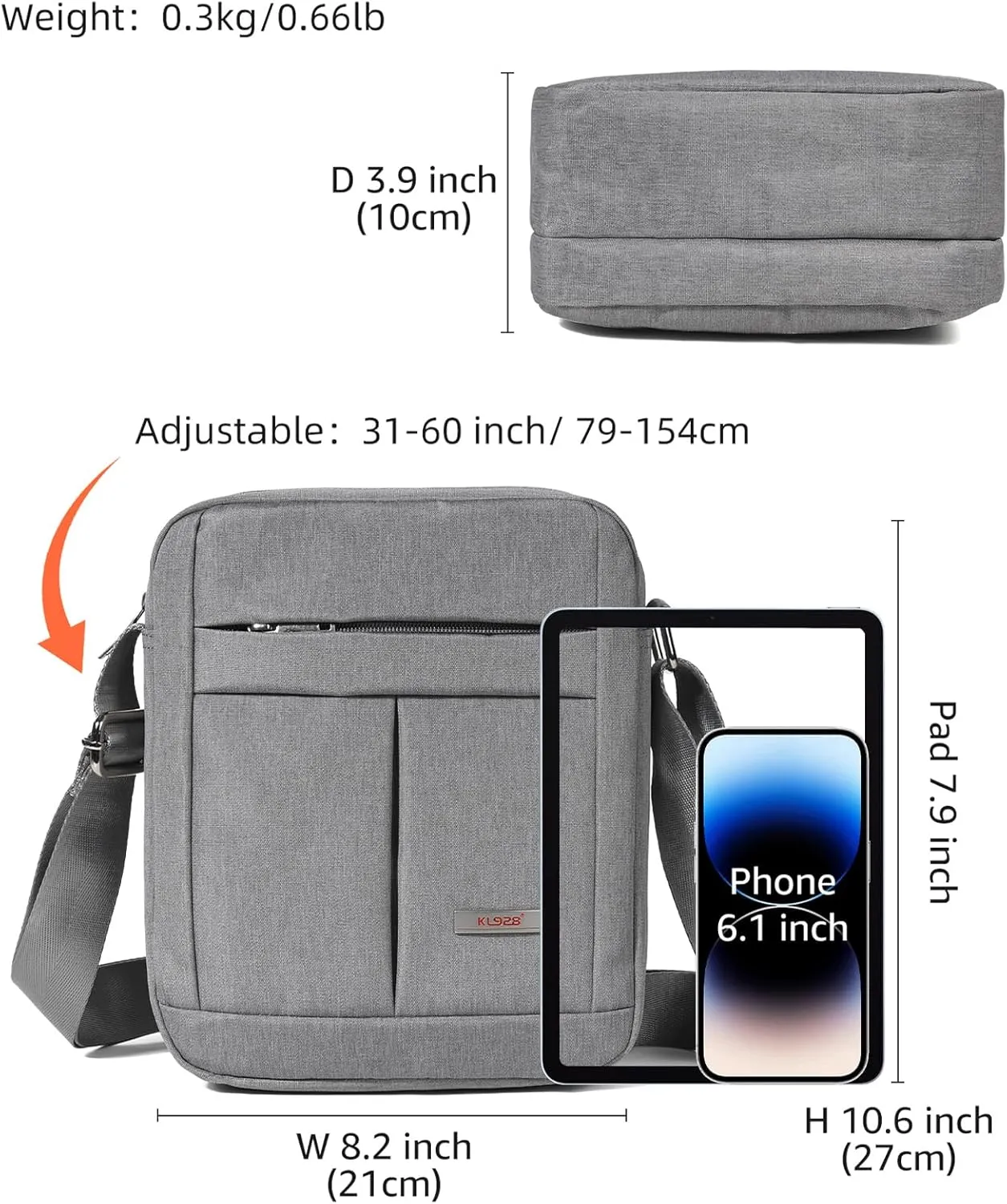 KL928 Men's Messenger Bag - Crossbody Shoulder Bags Travel Bag Man Purse Casual Sling Pack for Work Business