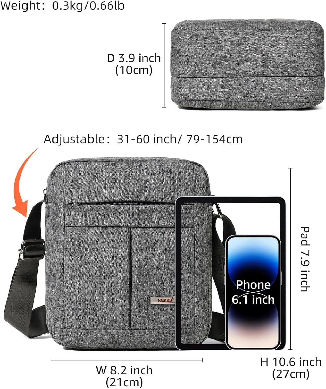 KL928 Men's Messenger Bag - Crossbody Shoulder Bags Travel Bag Man Purse Casual Sling Pack for Work Business