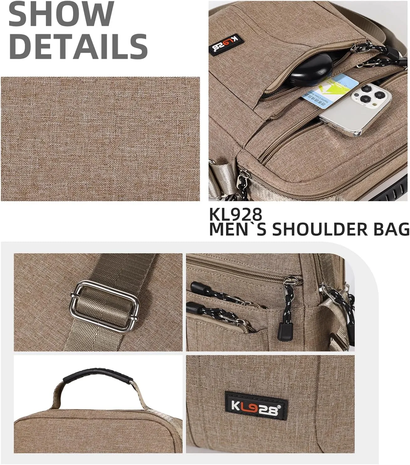 KL928 Men's Messenger Bag - Crossbody Shoulder Bags Travel Bag Man Purse Casual Sling Pack for Work Business