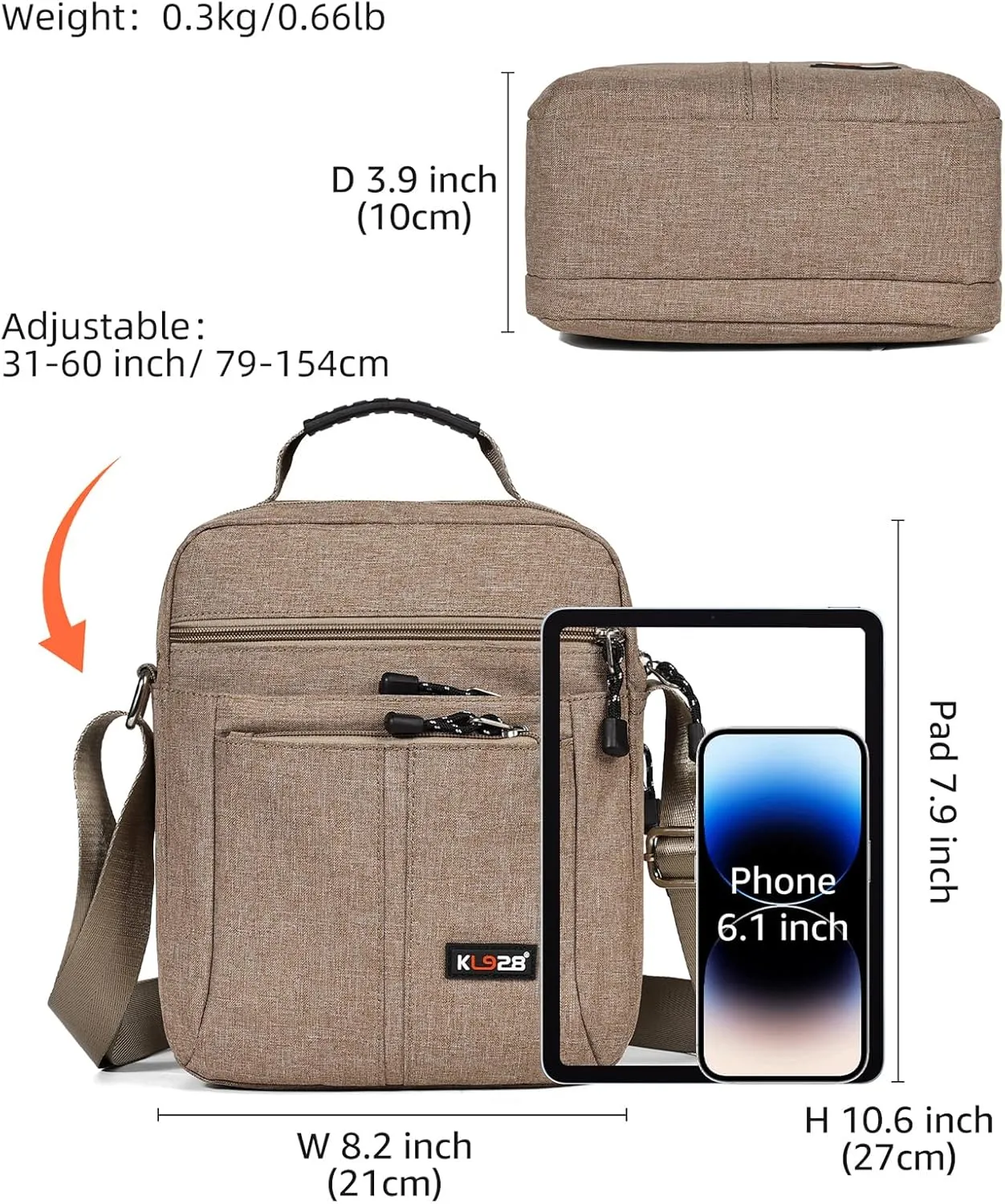 KL928 Men's Messenger Bag - Crossbody Shoulder Bags Travel Bag Man Purse Casual Sling Pack for Work Business