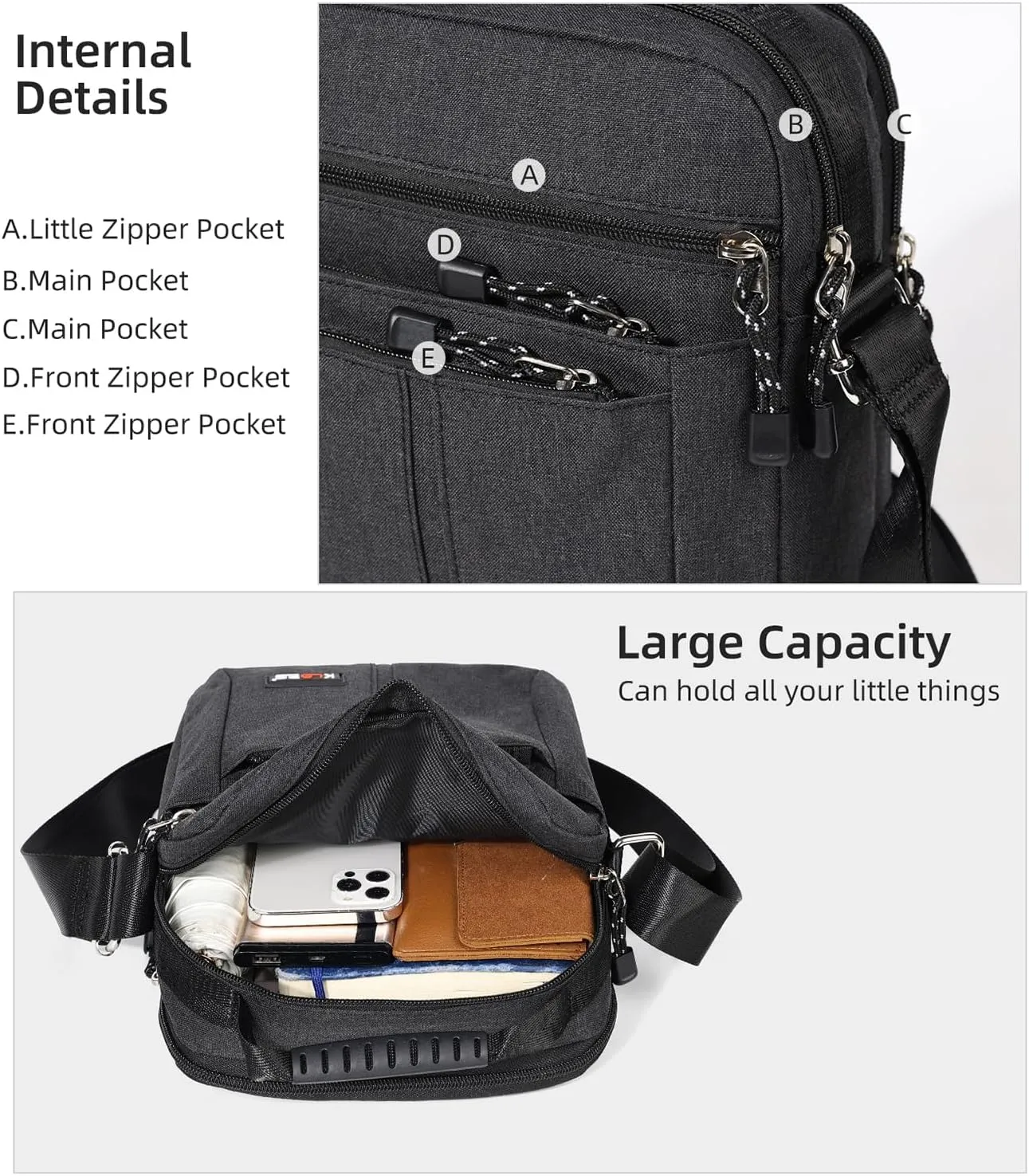 KL928 Men's Messenger Bag - Crossbody Shoulder Bags Travel Bag Man Purse Casual Sling Pack for Work Business