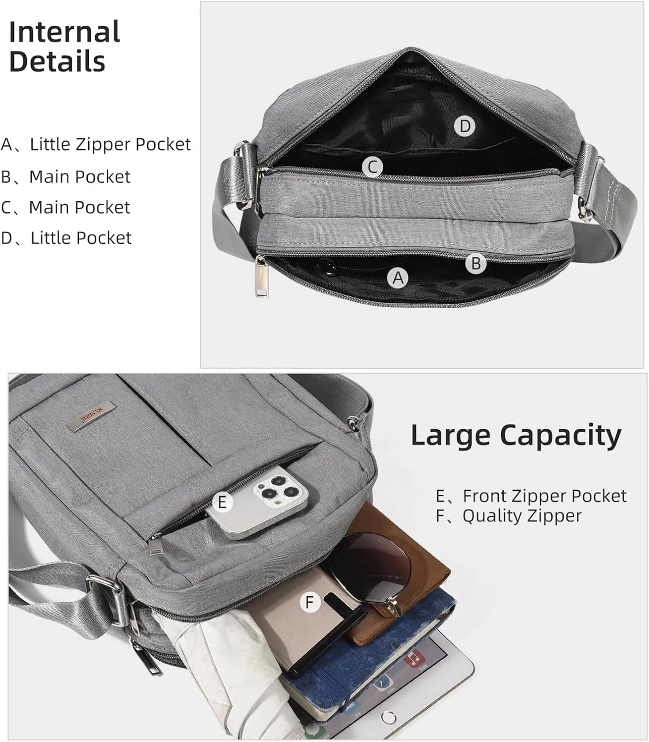 KL928 Men's Messenger Bag - Crossbody Shoulder Bags Travel Bag Man Purse Casual Sling Pack for Work Business