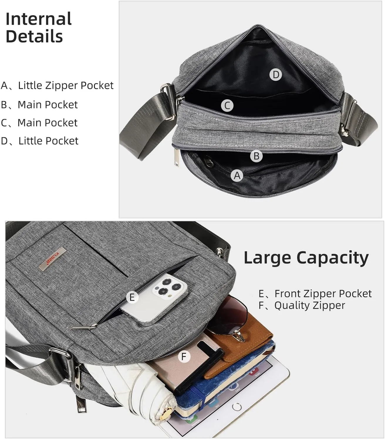 KL928 Men's Messenger Bag - Crossbody Shoulder Bags Travel Bag Man Purse Casual Sling Pack for Work Business