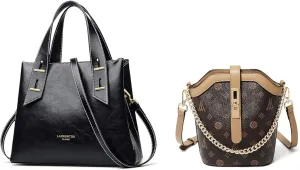 LAORENTOU Women Cow Leather Satchel Handbag and Vegan Leather Small Crossbody Bags for Women
