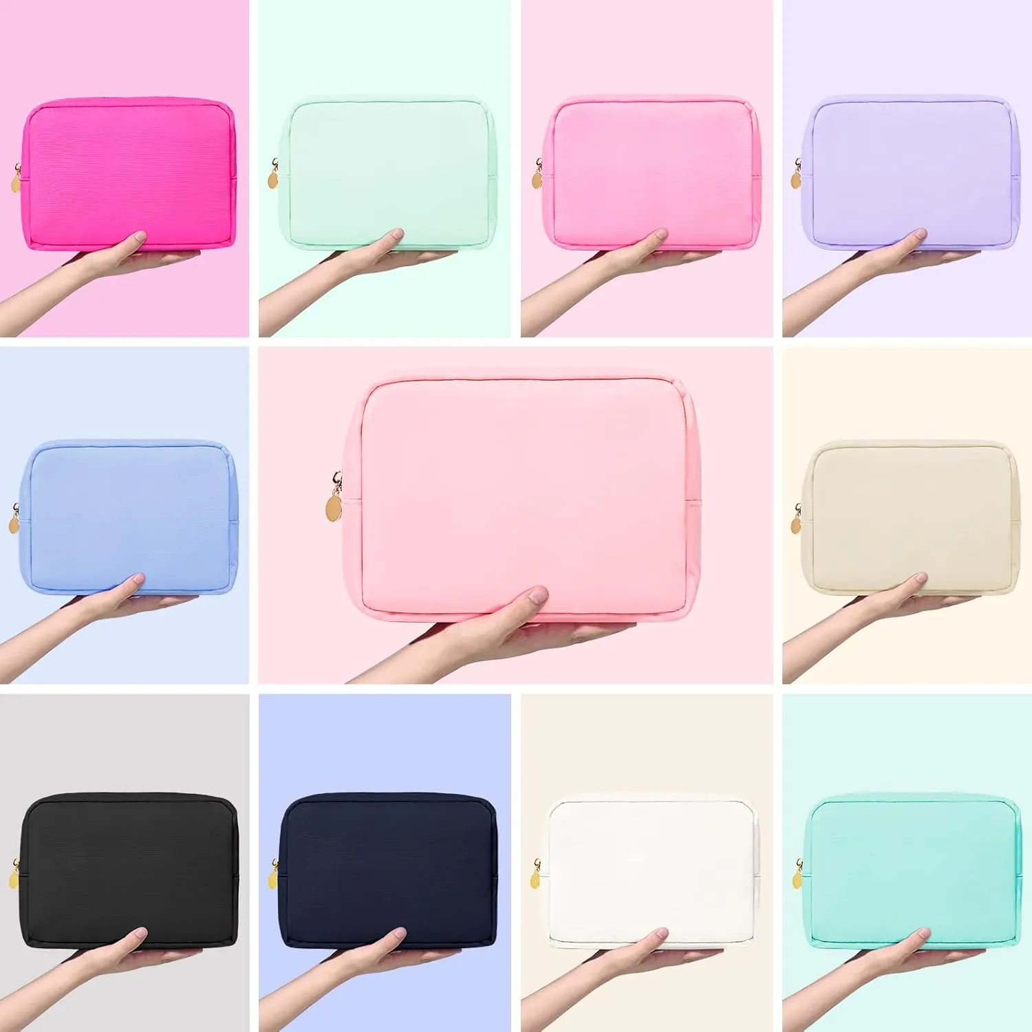 Large Makeup Bag Travel Bag Pouch, Pink Toiletry Bag Makeup Organizer Nylon Bag Cosmetic Preppy Bag Zipper Pouches Brides Bag