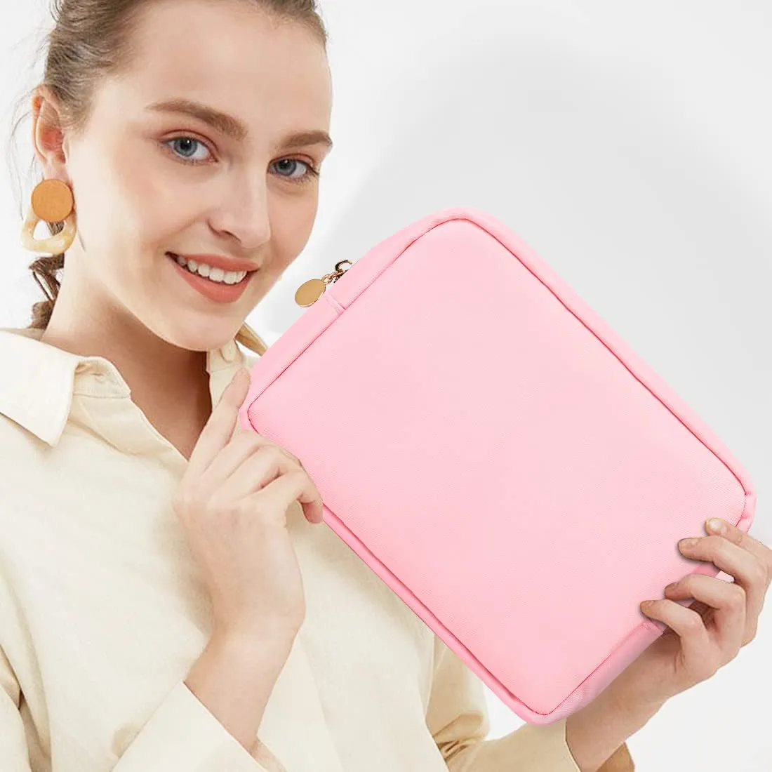 Large Makeup Bag Travel Bag Pouch, Pink Toiletry Bag Makeup Organizer Nylon Bag Cosmetic Preppy Bag Zipper Pouches Brides Bag