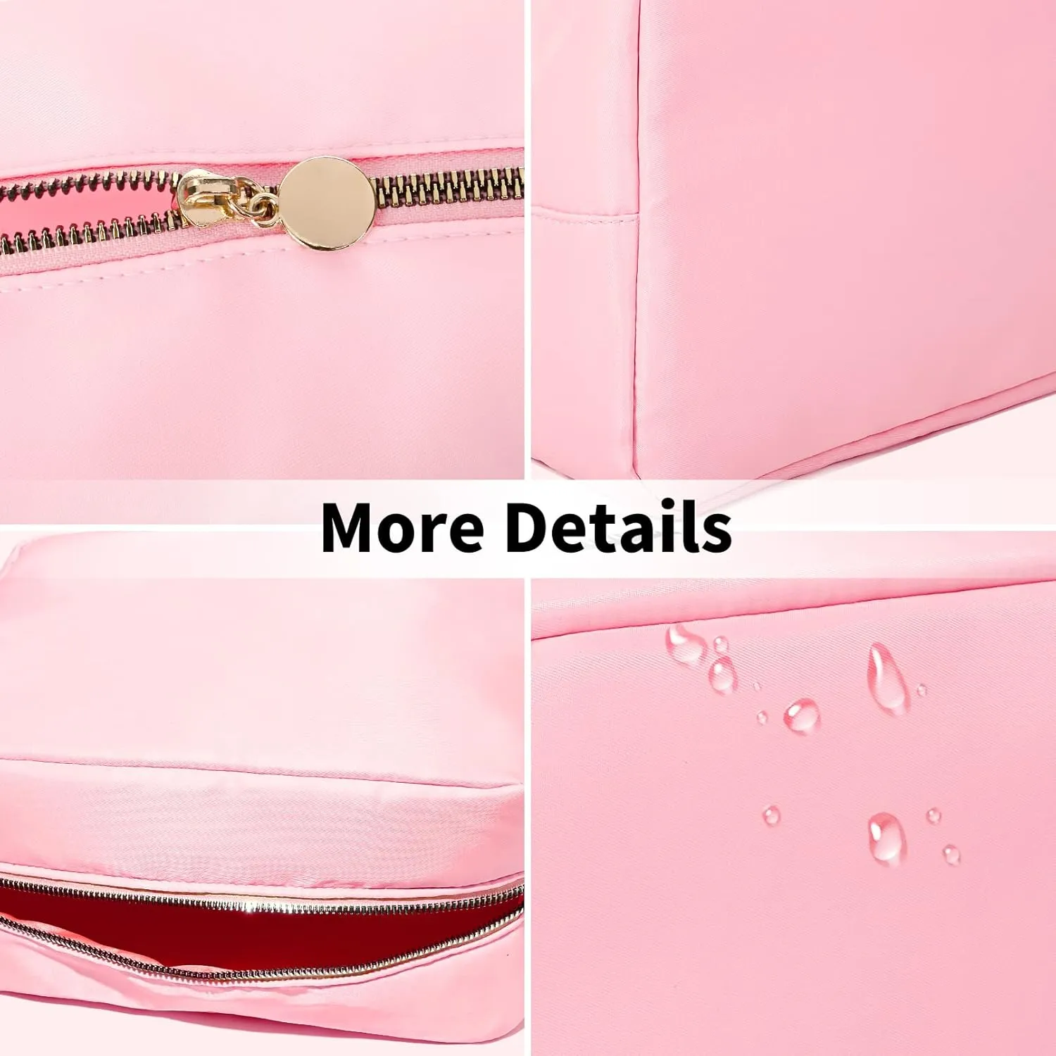 Large Makeup Bag Travel Bag Pouch, Pink Toiletry Bag Makeup Organizer Nylon Bag Cosmetic Preppy Bag Zipper Pouches Brides Bag
