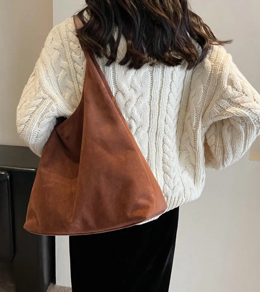 Large Suede Shoulder Bags for Women Retro Faux Leather Tote Purse Slouchy Handbag Top Handle Satchels