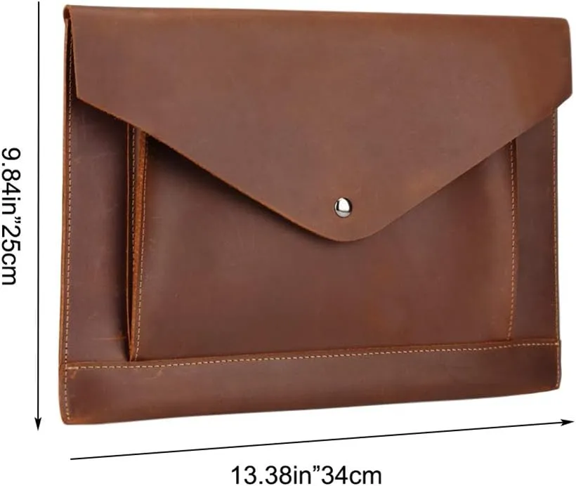 Leather Mens Clutch Bag Vintage Envelope Casual File Clutch Pouch (Brown)