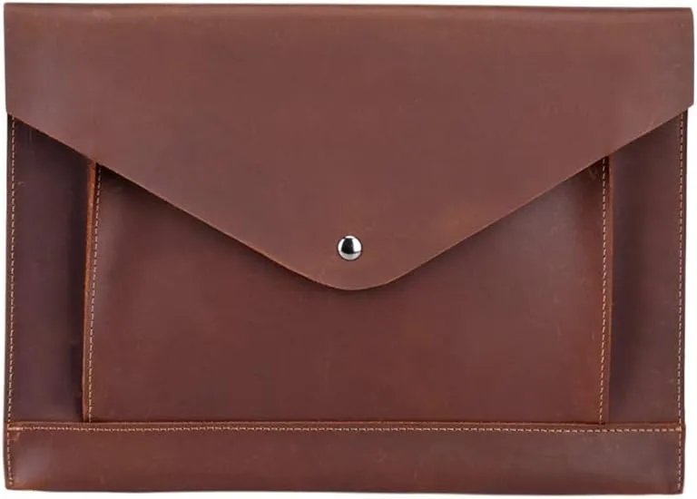 Leather Mens Clutch Bag Vintage Envelope Casual File Clutch Pouch (Brown)