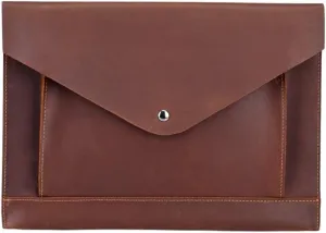 Leather Mens Clutch Bag Vintage Envelope Casual File Clutch Pouch (Brown)