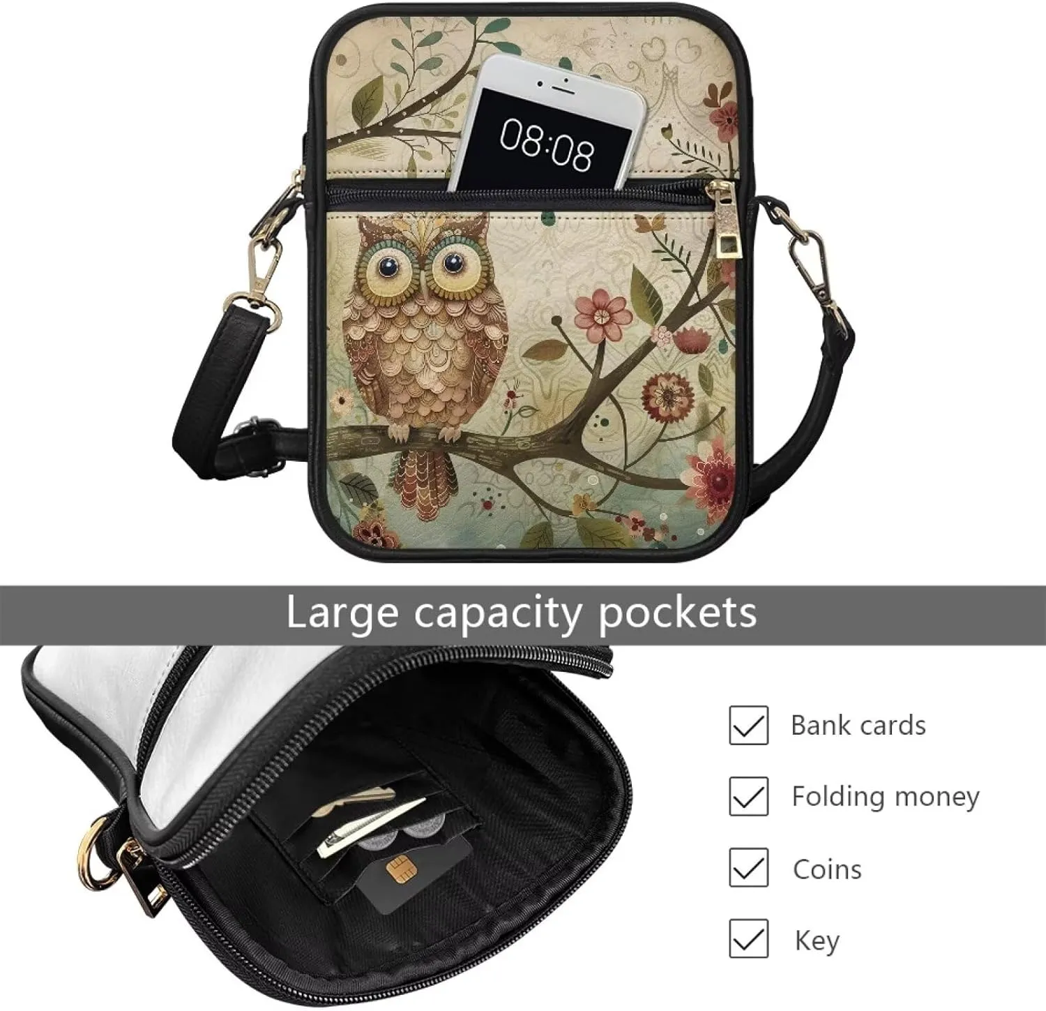 Leather Messenger Bag Womens Sling Bag Crossbody Shoulder Bags Ladies Fashion Zipper Pockets Travel Bag for Gifts