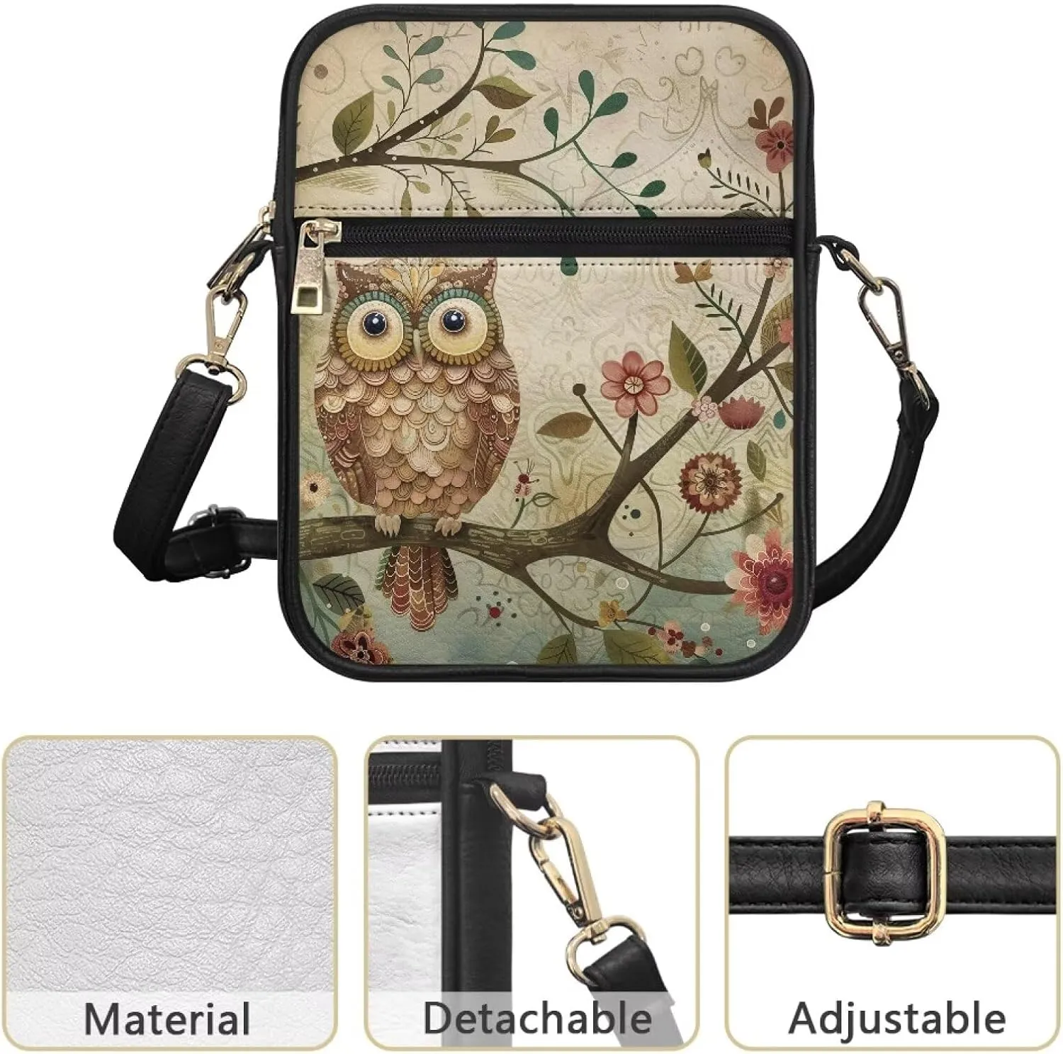 Leather Messenger Bag Womens Sling Bag Crossbody Shoulder Bags Ladies Fashion Zipper Pockets Travel Bag for Gifts