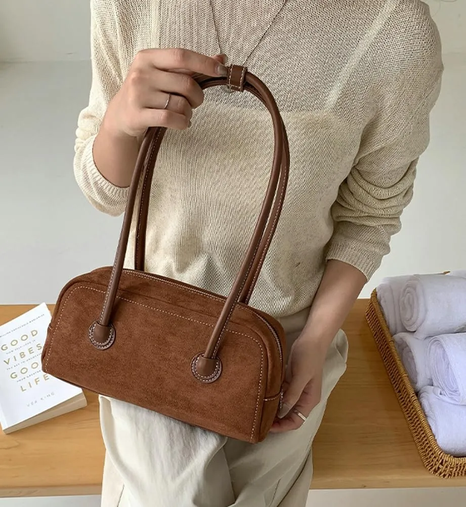 Leather Shoulder Bags for Women Suede Bowling Bag Purses Hobo PU Casual Handbag Work Office Spring Fall Winter Work Travel