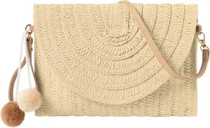 LEVOTIER Woven Straw Crossbody Bags for Women - Handmade Casual Beach Purse